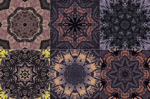 Set of kaleidoscopic floral seamless generated texture