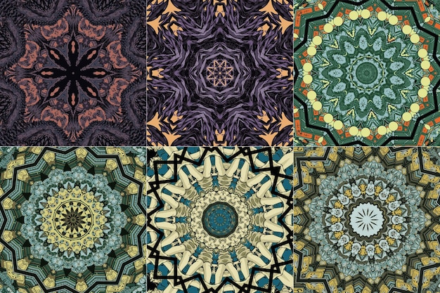 Set of kaleidoscopic floral seamless generated texture