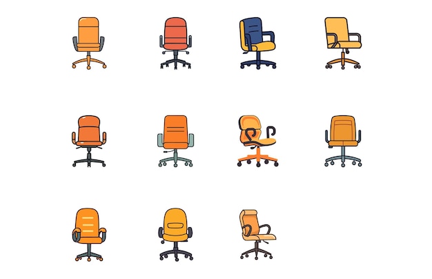 Set kantoorstoelen vectorillustratie Kantoorstoel of bureaustoel uit verschillende gezichtspunten