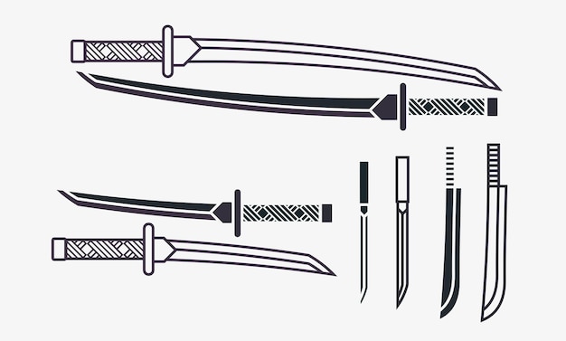 set katana zwaard zwarte illustratie