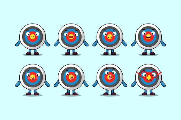 Set kawaii Archery target cartoon character with different expressions cartoon face vector