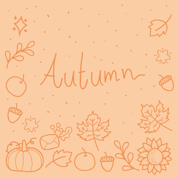 Set of kawaii autumn doodle background