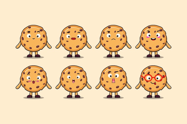 Set kawaii Biscuits cartoon character with different expressions cartoon face vector illustrations