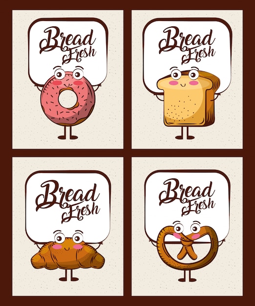 Set of kawaii bread fresh cartoon