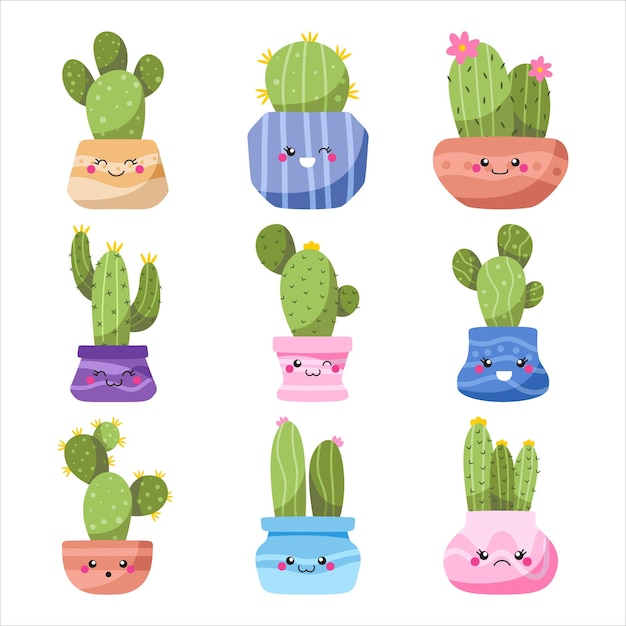 Set of kawaii cactus