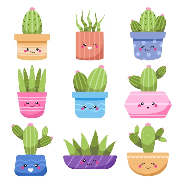 Set of kawaii cactus