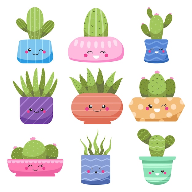 Vector set of kawaii cactus