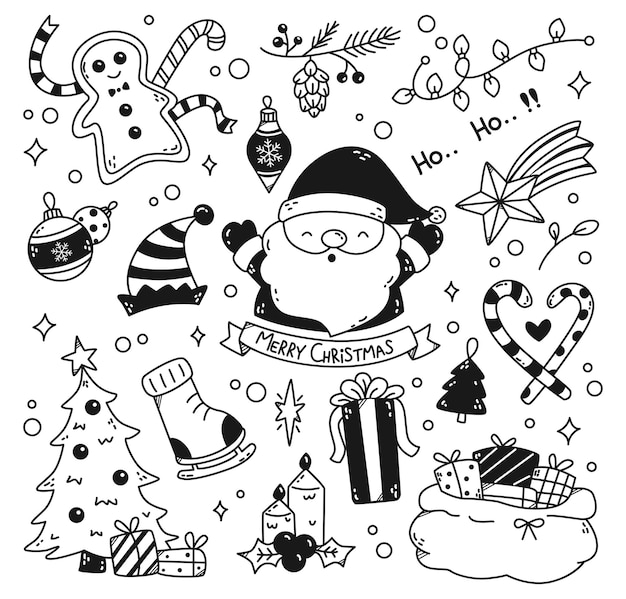 Set of kawaii christmas doodles vector