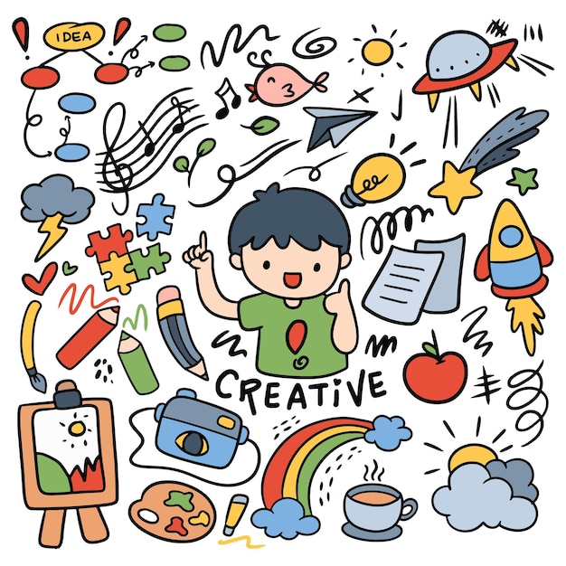 Set of kawaii creativity doodle vector clip art