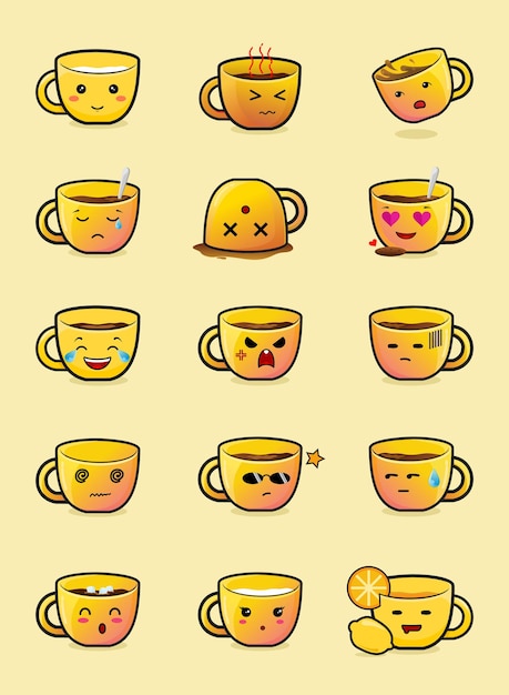 Vector set of kawaii cup character