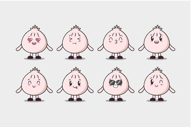 Impostare il personaggio dei cartoni animati kawaii dim sum con espressioni diverse illustrazioni vettoriali del viso dei cartoni animati