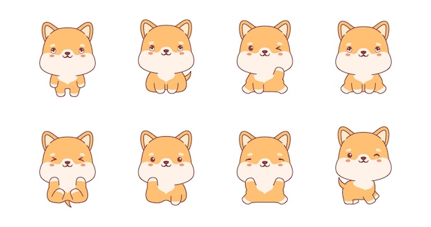 Set of kawaii dog illustration collection