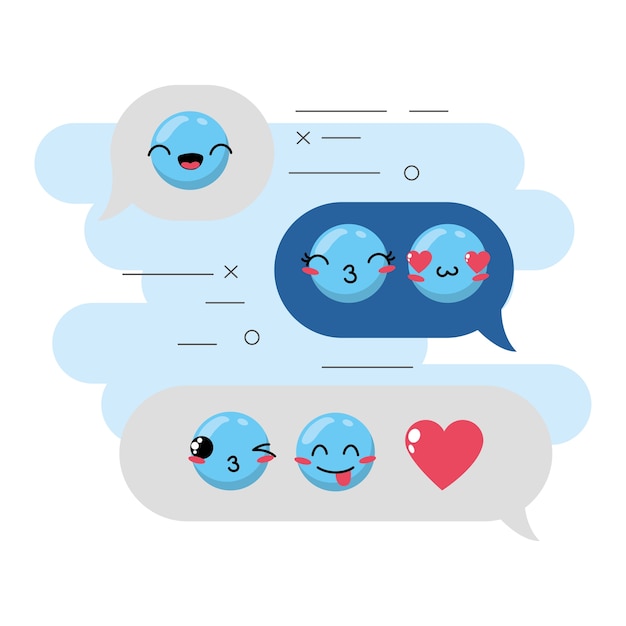 Set kawaii emoji emotion design icon