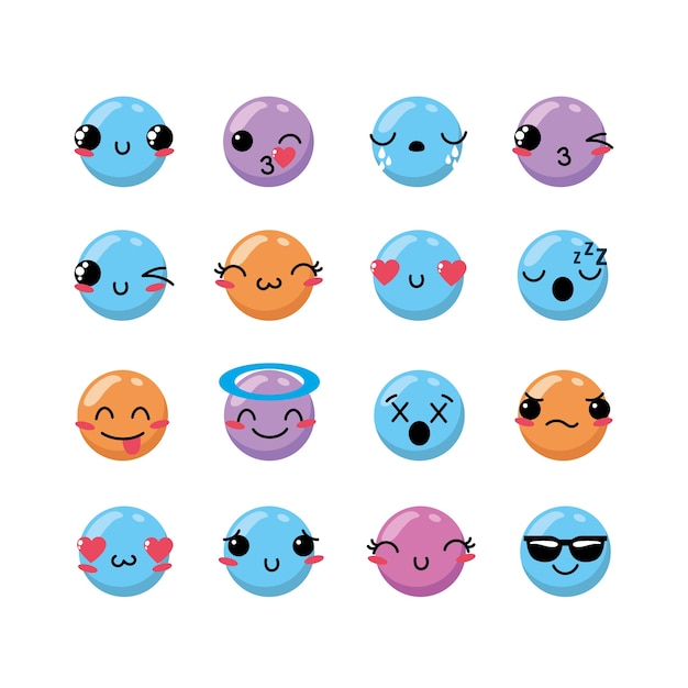 set kawaii emoji значок эмоции дизайн