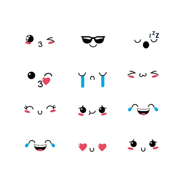 Set kawaii emoji emotion design icon