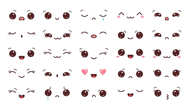 Premium Vector  Kawaii emotions face set vector illustration