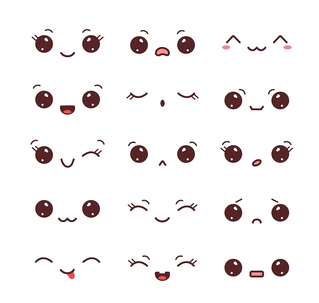 Vector set of kawaii eyes and mouths with different emotions