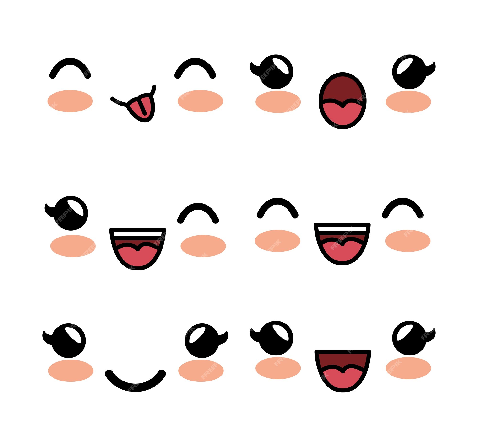 Kawaii emotions face set. Vector illustration. 23913407 Vector Art at  Vecteezy