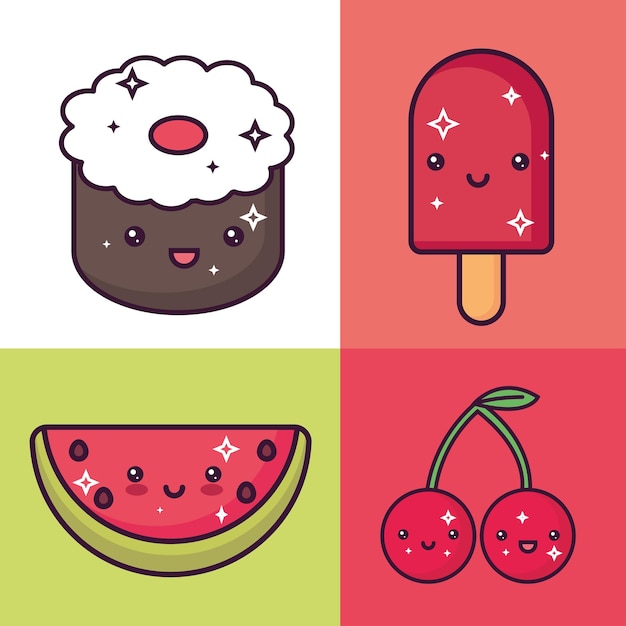 Set of kawaii food