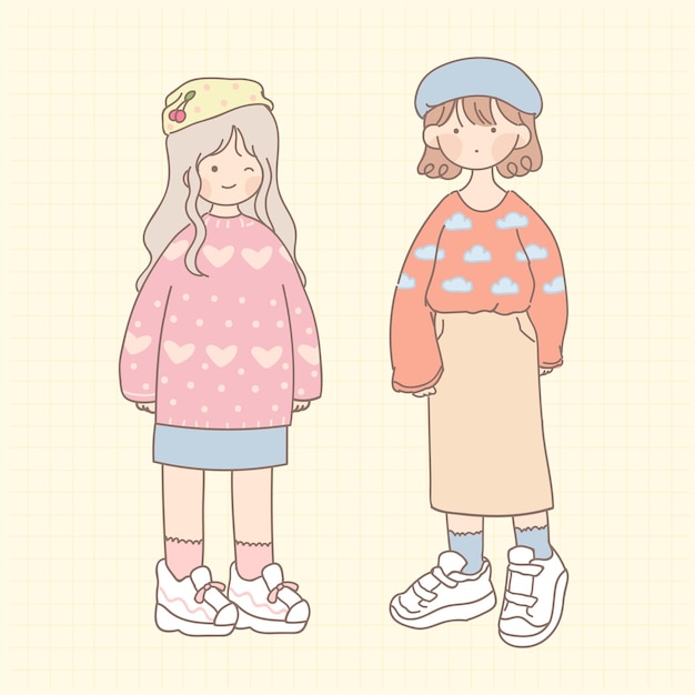 패션과 함께 kawaii 소녀의 세트