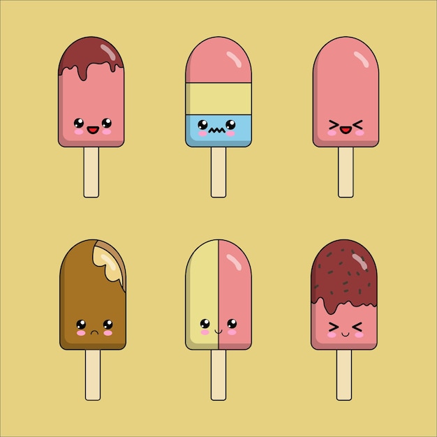 a set of kawaii ice cream illustration. EPS 10
