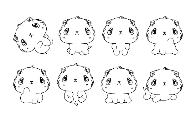 Vector set of kawaii isolated baby guinea pig coloring page collection of cute vector cartoon rodent