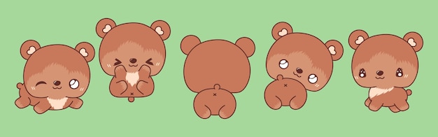 ステッカー用のベクトル漫画の動物イラストのかわいい分離クマコレクションのセット