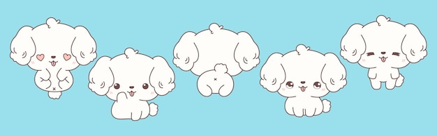 Vector set of kawaii isolated bichon frise dog collection of vector cartoon dog illustrations for stickers