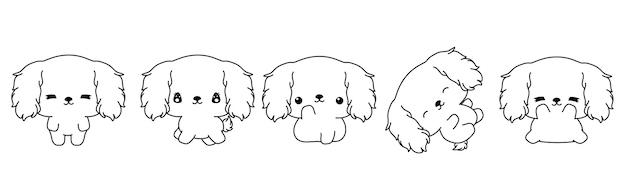 Set of kawaii isolated cocker spaniel dog coloring page collection of cute vector cartoon animal