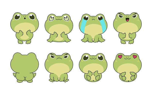 Vector set of kawaii isolated frog collection of vector cartoon froggy illustrations for stickers baby