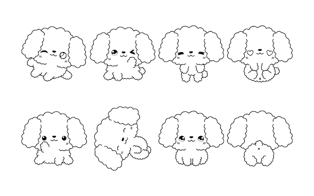 Vector set of kawaii isolated poodle dog coloring page collection of cute vector cartoon puppy outline for