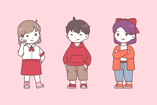 Vector set of kawaii japanese kids