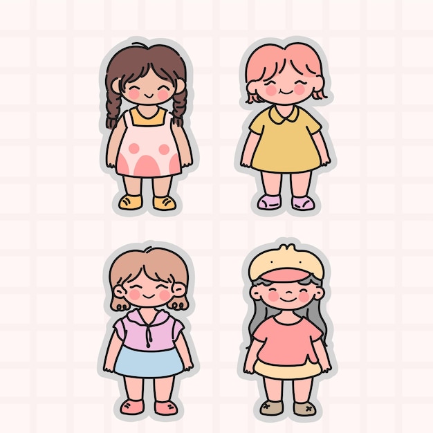 Vector set of kawaii kid