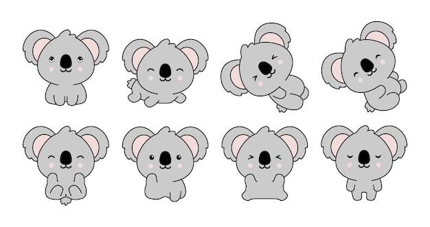 Vettore set di illustrazioni di koala kawaii