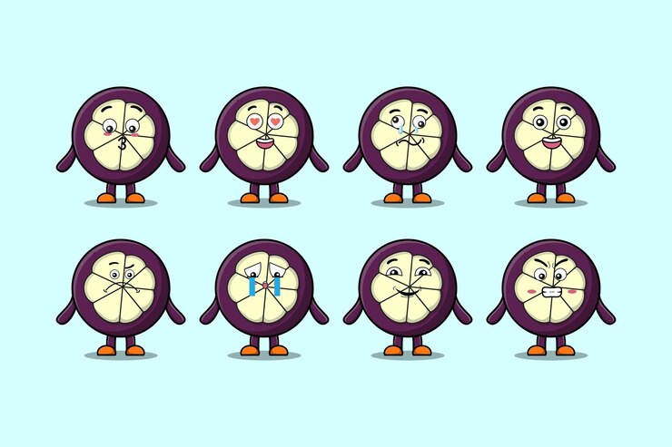 Vector set kawaii mangosteen cartoon with expressions
