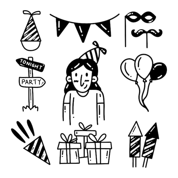 Vector set of kawaii new year doodle