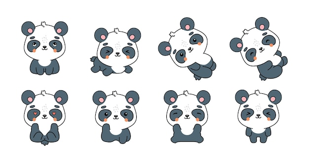 set of kawaii panda illustration collection