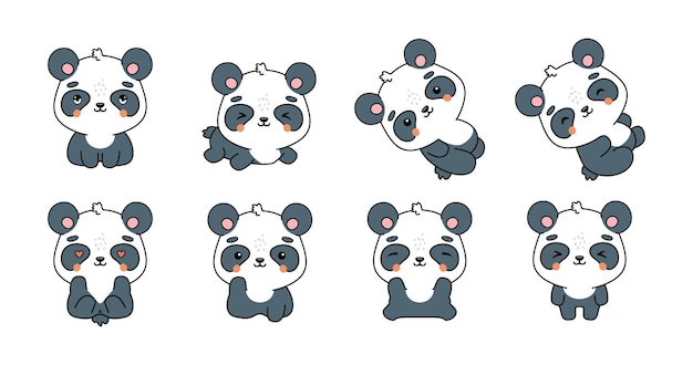 Vettore set di illustrazioni di kawaii panda