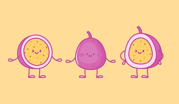 Set of kawaii passion fruit characters