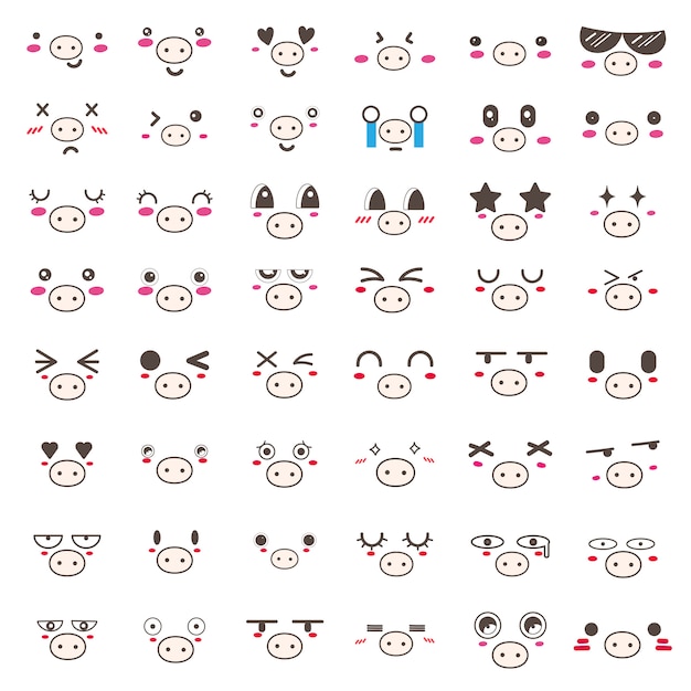 Set of kawaii pig face icon design.