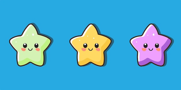 Vector set of kawaii star emoji cartoon
