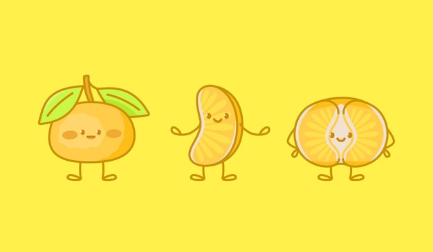 Set of kawaii tangerine characters