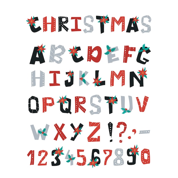Set kerst alfabet leestekens en cijfers