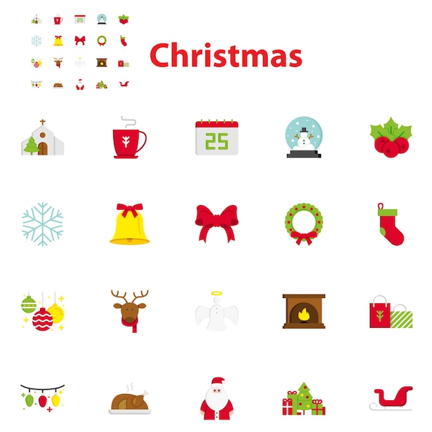 Set kerst plat pictogrammen winter Nieuwjaar