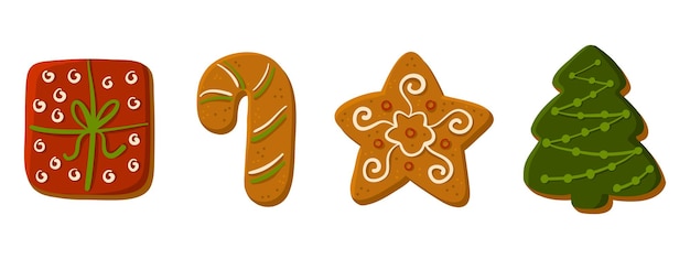 Set kerst smakelijke zelfgemaakte taarten Gingerbread cookie-collectie Gelukkig Nieuwjaar schattige illustratie