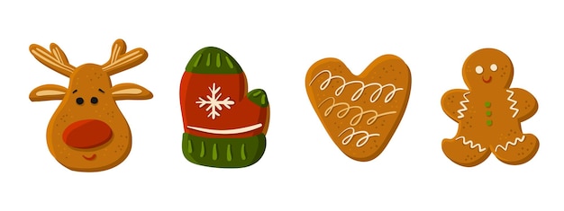 Set kerst smakelijke zelfgemaakte taarten Gingerbread cookie-collectie Gelukkig Nieuwjaar schattige illustratie