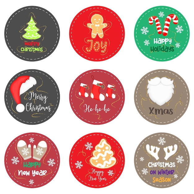 Vector set kerst stickers etiketten of wenskaarten vector illustratie