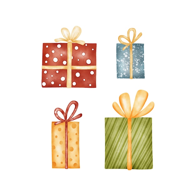 Vector set kerstcadeaus. aquarel illustraties