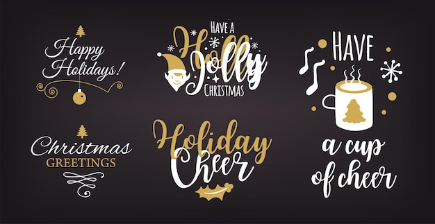 Set kerstlogotype of insignes vrolijk kerstfeest en gelukkig nieuwjaar