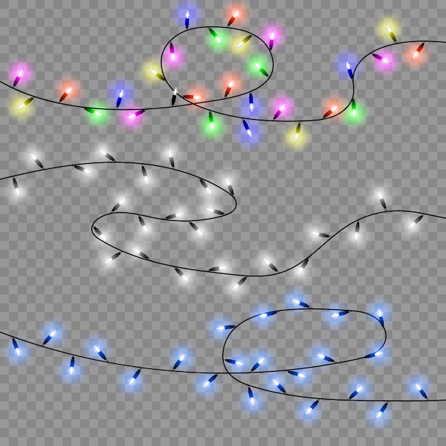 Set kerstverlichting geïsoleerd realistische ontwerpelementen.